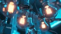A close up of a bunch of light bulbs with a sign that says "Innovate" in the bac Royalty Free Stock Photo