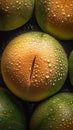 a close up of a bunch of limes with water droplets on them and a knife sticking out of the top of one of them Royalty Free Stock Photo