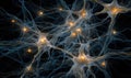 A close up of a bunch of neurons with yellow and blue lights Royalty Free Stock Photo