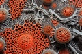 A close up of a bunch of orange and black cells, AI