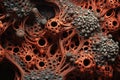 A close up of a bunch of orange and black spheres, AI