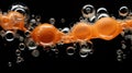 A close up of a bunch of orange objects in bubbles, AI