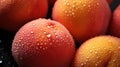 A close up of a bunch of peaches with water droplets on them, AI Royalty Free Stock Photo