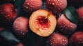 A close up of a bunch of peaches with water droplets on them, AI Royalty Free Stock Photo