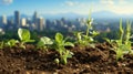 A close up of a bunch of plants in dirt. Generative AI image.