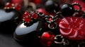 a close up of a bunch of red and black beads