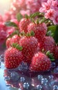 A close up of a bunch of red strawberries with water droplets on them Royalty Free Stock Photo