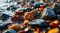 A close up of a bunch of rocks and pebbles on the beach, AI Royalty Free Stock Photo