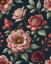 A close up of a bunch of Roses on a dark background. flower pattern wallpaper.