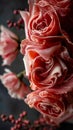 A close up of a bunch of roses with pink petals, AI Royalty Free Stock Photo