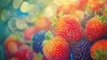 A close up of a bunch of strawberries and blueberries, AI Royalty Free Stock Photo