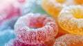 A close up of a bunch of sugary candy with sugar on them, AI