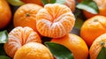 A close up of a bunch of tangerines with leaves on them, AI Royalty Free Stock Photo