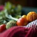 A close up of a bunch of tomatoes and some green leaves, AI Royalty Free Stock Photo