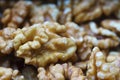 Close-up of a bunch of walnuts, with out of focus background. Horizontal view