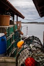 Close-up of a buoy with a line of fishing nets Royalty Free Stock Photo