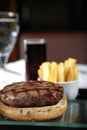 Close up of burger and french fries