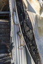 Close up Burned damaged ruins of destroyed supermarket arson investigation insurance