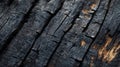 Close-up of Burned Wood with Visible Grain and Cracks