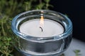Close-up of a burning candle in a glass candle holder, Germany Royalty Free Stock Photo