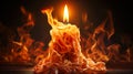 Close up burning candle surrounded by flames