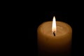 close-up of a burning candle wick in the dark. The flame of burning candles on a dark background Royalty Free Stock Photo