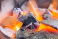 Close up of burning charcoal ready for cooking food and bbq. Royalty Free Stock Photo