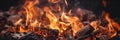 Close up of burning coals from a fire. Generative AI Royalty Free Stock Photo