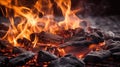 Close up of burning coals from a fire. Generative AI Royalty Free Stock Photo