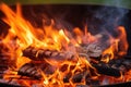 Close up of burning coals from a fire. Generative AI Royalty Free Stock Photo