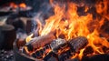 Close up of burning coals from a fire. Royalty Free Stock Photo