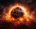 close up of a burning earth on a black background, digital art,