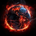 close up of a burning earth on a black background, digital art,