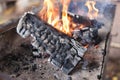Close up of burning firewood outdoor. Royalty Free Stock Photo