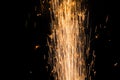 Close up burning flare or flame with bright sparks and smoke on background with copy space. festive event concept. fireworks