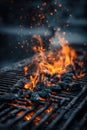 Close-up of Burning Grill with Flying Embers and Realistic Fire Texture Royalty Free Stock Photo