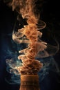 close-up of burning incense with smoke spiraling upwards