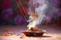 close-up of burning incense stick with smoke trail