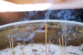 Close up of Burning Incense Sticks in the temple Royalty Free Stock Photo