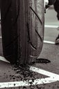 Close Up of Burnt out Motorcycle tire Royalty Free Stock Photo