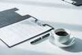 Close up business contract paper on meeting room table with pen Royalty Free Stock Photo