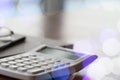 Close up of business documents on office table with calculator