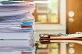 Close up of business documents stack on desk Royalty Free Stock Photo