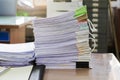 Close up of business documents stack on desk , report papers stack Royalty Free Stock Photo