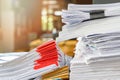 Close up of business documents stack on desk , report papers stack Royalty Free Stock Photo