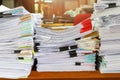 Close up of business documents stack on desk , report papers stack Royalty Free Stock Photo
