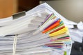 Close up of business documents stack on desk , report papers stack Royalty Free Stock Photo