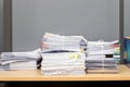 Close up of business documents stack on desk , report papers stack Royalty Free Stock Photo