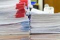 Close up of business documents stack on desk Royalty Free Stock Photo