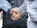 Close-up of business engineer planing at construction site project, documents, worker tool Royalty Free Stock Photo